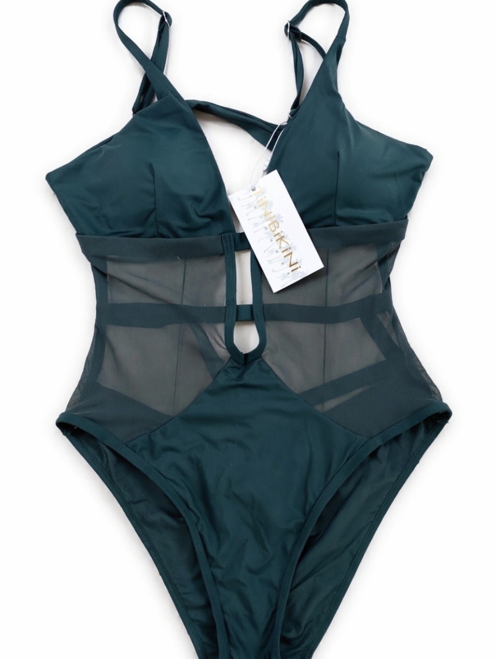 Olive Green Mesh Panel OnePiece Swimsuit